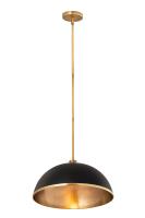 One Light Pendant by Z-Lite - Landry Collection, Matte Black + Rubbed Brass Finish - 1004P20-MB-RB