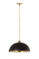 One Light Pendant by Z-Lite - Landry Collection, Matte Black + Rubbed Brass Finish - 1004P20-MB-RB