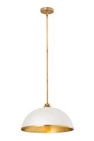 One Light Pendant by Z-Lite - Landry Collection, Matte White + Rubbed Brass Finish - 1004P20-MW-RB