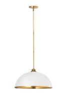 One Light Pendant by Z-Lite - Landry Collection, Matte White + Rubbed Brass Finish - 1004P20-MW-RB