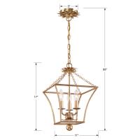 Three Light Mini Chandelier by Crystorama - Broche Collection, Antique Gold Finish - 514-GA