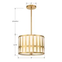 Three Light Pendant by Crystorama - Royston Collection, Antique Gold Finish - ROY-803-GA
