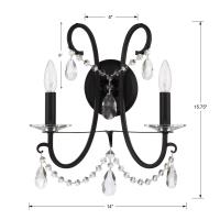 Two Light Wall Sconce by Crystorama - Othello Collection, Matte Black Finish - 6822-MK-CL-MWP