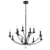 12 Light Chandelier by Crystorama - Mila Collection, Black Finish - MIL-8012-BK