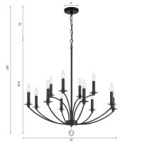 12 Light Chandelier by Crystorama - Mila Collection, Black Finish - MIL-8012-BK