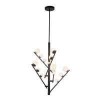 LED Chandelier by Kuzco Lighting - Cypress Collection, Black/Opal Glass Finish - CH55530-BK/OP
