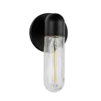 One Light Exterior Wall Mount by Kuzco Lighting - Lima Collection, Black/Clear Water Glass Finish - EW73210-BK/WC