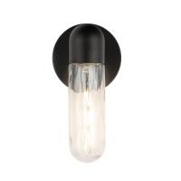 One Light Exterior Wall Mount by Kuzco Lighting - Lima Collection, Black/Clear Water Glass Finish - EW73210-BK/WC