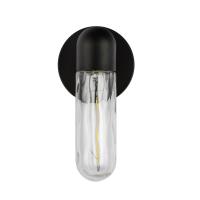 One Light Exterior Wall Mount by Kuzco Lighting - Lima Collection, Black/Clear Water Glass Finish - EW73210-BK/WC