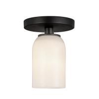One Light Semi-Flush Mount by Kuzco Lighting - Nola Collection, Black/Glossy Opal Glass Finish - SF57704-BK/GO