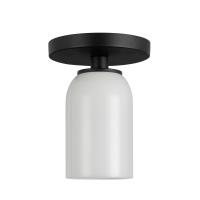 One Light Semi-Flush Mount by Kuzco Lighting - Nola Collection, Black/Glossy Opal Glass Finish - SF57704-BK/GO