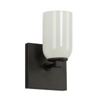 One Light Wall Sconce by Kuzco Lighting - Nola Collection, Black/Glossy Opal Glass Finish - WS57704-BK/GO