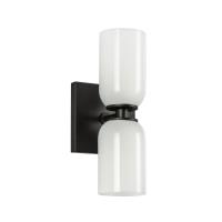 Two Light Wall Sconce by Kuzco Lighting - Nola Collection, Black/Glossy Opal Glass Finish - WS57712-BK/GO