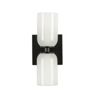 Two Light Wall Sconce by Kuzco Lighting - Nola Collection, Black/Glossy Opal Glass Finish - WS57712-BK/GO