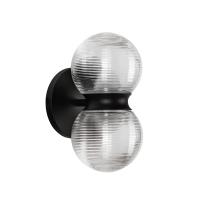 LED Exterior Wall Mount by Kuzco Lighting - Peri Collection, Black/Clear Ribbed Glass Finish - EW77209-BK/CR