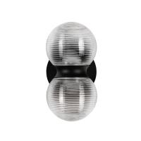 LED Exterior Wall Mount by Kuzco Lighting - Peri Collection, Black/Clear Ribbed Glass Finish - EW77209-BK/CR
