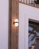 LED Exterior Wall Mount by Kuzco Lighting - Peri Collection, Black/Opal Glass Finish - EW77209-BK/OP