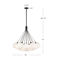 LED Chandelier by Kuzco Lighting - Bolla Collection, Black/Opal Glass Finish - CH3128-BK/OP