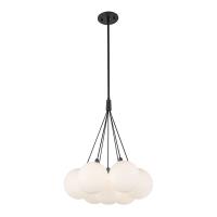LED Chandelier by Kuzco Lighting - Bolla Collection, Black/Opal Glass Finish - CH3117-BK/OP