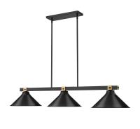 Three Light Billiard by Z-Lite - Bronte Collection, Matte Black + Rubbed Brass Finish - 1955-3MB-RB-MB15