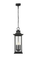 Four Light Outdoor Chain Mount Ceiling Fixture by Z-Lite - Tiberius Collection, Black Finish - 5017CHB-BK