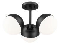 Three Light Semi Flush Mount by Z-Lite - Realm Sphere Collection, Matte Black Finish - 7517-3SF-MB