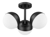Three Light Semi Flush Mount by Z-Lite - Realm Sphere Collection, Matte Black Finish - 7517-3SF-MB