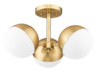 Three Light Semi Flush Mount by Z-Lite - Realm Sphere Collection, Modern Gold Finish - 7517-3SF-MGLD