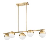 Five Light Linear Chandelier by Z-Lite - Realm Sphere Collection, Modern Gold Finish - 7517-5L-MGLD