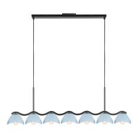 Seven Light Linear Pendant by Kuzco Lighting - Atlas Collection, Black/Cerulean Finish - LP57642-BK/CER