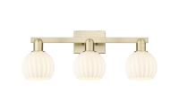 Three Light Bath Vanity by Innovations - Arcadia Collection, Antique Brass Finish - 716-3W-AB-G1217-6WV