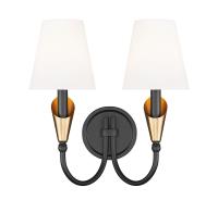 Two Light Wall Sconce by Z-Lite - Claudelle Collection, Matte Black + Modern Gold Finish - 4014-2S-MB-MGLD