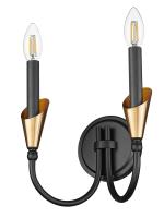 Two Light Wall Sconce by Z-Lite - Claudelle Collection, Matte Black + Modern Gold Finish - 4014-2S-MB-MGLD