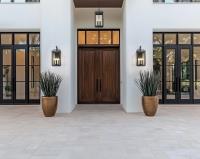 Four Light Outdoor Chain Mount Ceiling Fixture by Z-Lite - Hartwell Collection, Sand Black Finish - 5019CHB-BK