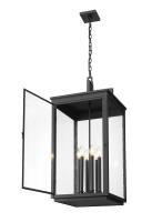 Six Light Outdoor Chain Mount Ceiling Fixture by Z-Lite - Hartwell Collection, Sand Black Finish - 5019CHXXL-BK