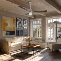 65"Ceiling Fan by Minka Aire - Nauticus Collection, Brushed Nickel Wet With Distressed Koa Blades Finish - F768L-BNW/DK
