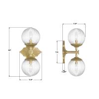 Two Light Wall Sconce by Crystorama - Orly Collection, Aged Brass Finish - ORY-1002-AG-CL