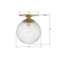One Light Semi Flush Mount by Crystorama - Orly Collection, Aged Brass Finish - ORY-1003-AG-CL