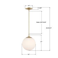 One Light Pendant by Crystorama - Orly Collection, Aged Brass Finish - ORY-1007-AG-WH