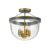 Four Light Semi Flush Mount by Crystorama - Herrick Collection, Luxe Gold + Navy Finish - HRK-2500-LG-NY