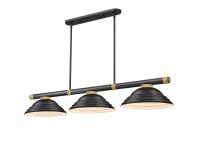 Three Light Billiard by Z-Lite - Vanguard Collection, Matte Black + Rubbed Brass Finish - 3050-3MB-RB-SMB