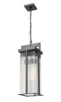 Two Light Outdoor Chain Mount Ceiling Fixture by Z-Lite - Fortis Collection, Sand Black Finish - 5031CHB-BK