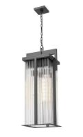 Three Light Outdoor Chain Mount Ceiling Fixture by Z-Lite - Fortis Collection, Sand Black Finish - 5031CHXL-BK