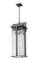 Three Light Outdoor Chain Mount Ceiling Fixture by Z-Lite - Fortis Collection, Sand Black Finish - 5031CHXL-BK