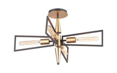 Four Light Flush Mount - Black / Satin Brass