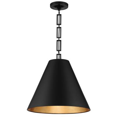 Three Light Chandelier - Matte Black / Antique Gold