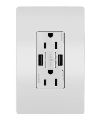 Legrand - 1597TRUSBAAW - radiant - Tamper-Resistant 15A Duplex Self-Test GFCI Receptacles with SafeLock Protection, USB Type A/A - White