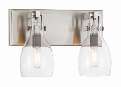 2-Light Bathroom Vanity Light – Modern Farmhouse Style, Brushed Nickel With Crystal, Up/Down Mount, 15” Length, Dimmable