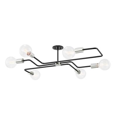 Mitzi H488606S-PN/TBK Jena Semi Flush, 6-Light 360 Total Watts, Polished Nickel/Textured Black Combo