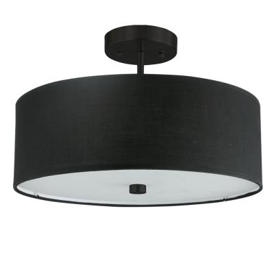 3 Light Incandescent Matte Black Semi-Flush Fixture with Black Shade